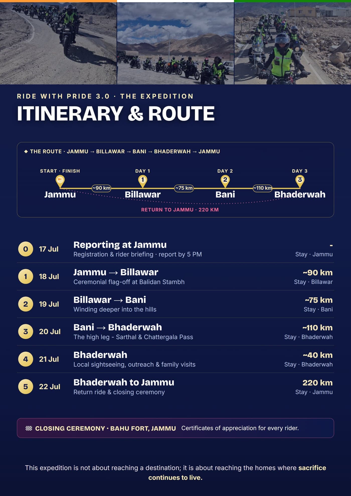 Ride With Pride 3.0 brochure — Itinerary & Route